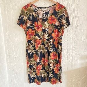 Francine Browner Hawaiian Tropical Print Short Sleeve Dress Size 12